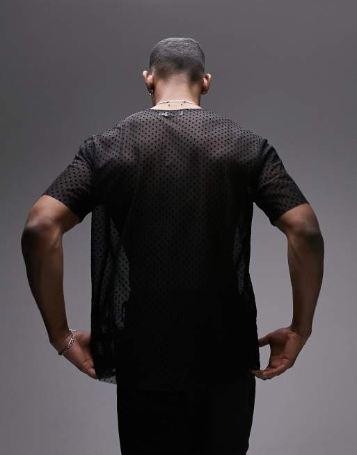 Topman oversized fit mesh t shirt with polka dot in black ASOS