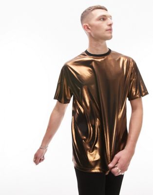 Topman oversized fit metallic t-shirt in copper | ASOS