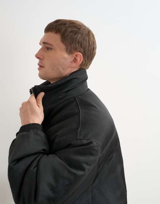 Topman oversized fit nylon funnel neck bomber jacket in black, 5 of 5