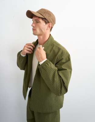 Topman Oversized Fit Nylon Seersucker Harrington Jacket In Green