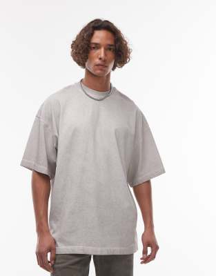 Topman Oversized Fit Oil Wash T-shirt In Gray