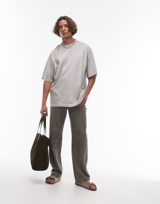 Topman Oversized Fit Oil Wash T-shirt In Gray