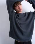 [Topman] Topman oversized fit ottoman crew sweatshirt in charcoal-Grey S CHARCOAL
