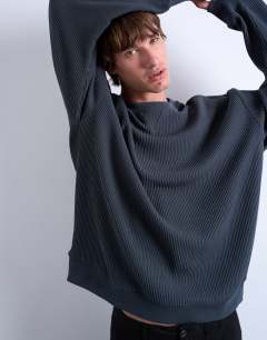 Oversized fit ottoman crew sweatshirt in charcoal