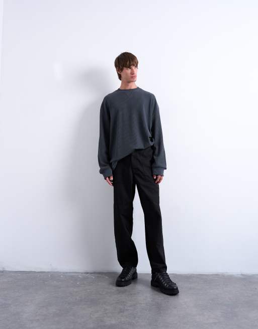 Topman oversized fit ottoman crew sweatshirt in charcoal, 2 of 5