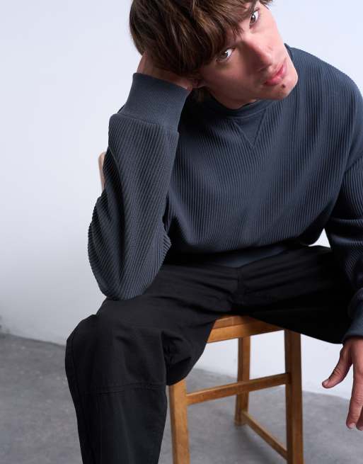 Topman oversized fit ottoman crew sweatshirt in charcoal, 4 of 5
