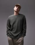 [Topman] Topman oversized fit ottoman crew sweatshirt in dark green 2XL Dark green