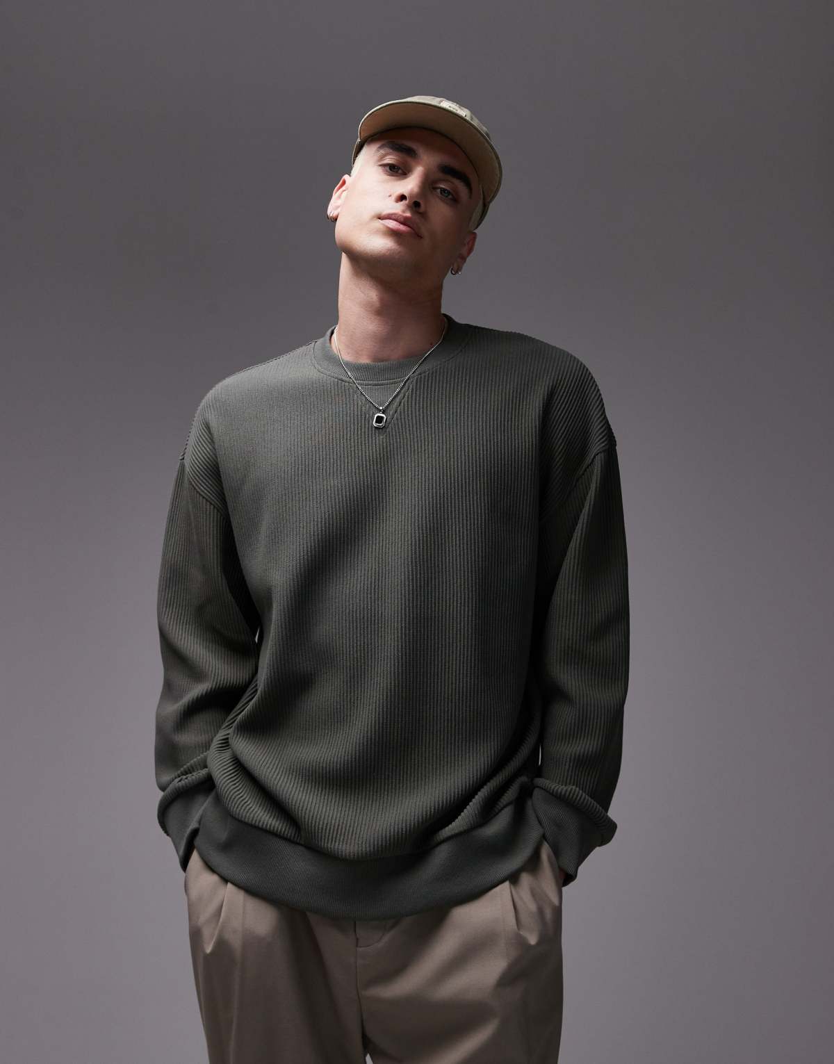 Topman oversized fit ottoman crew sweatshirt in dark green