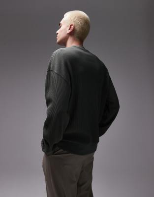 Topman Oversized Fit Ottoman Crew Sweatshirt In Green