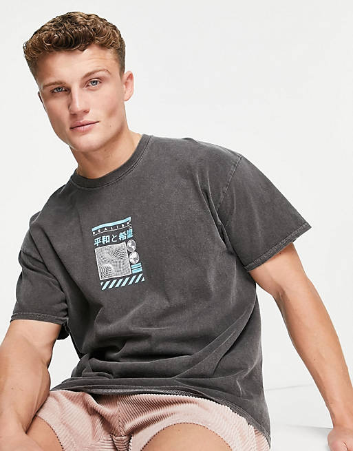 T-Shirts & Vests Topman oversized fit overdyed t-shirt with realism print in black 