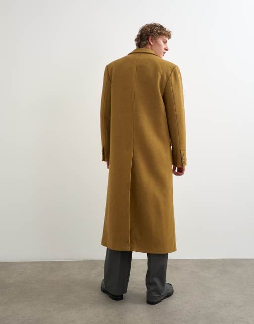 Topman oversized fit overjas van wolmix in bouclé met dubbele rij knopen in olijfgroen, 3 van 5