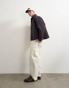 Model wearing Oversized fit padded overshirt in ink navy