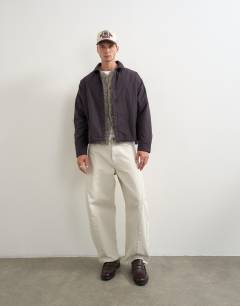 Model wearing Oversized fit padded overshirt in ink navy