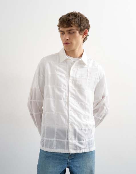 Topman oversized fit patchwork shirt in white