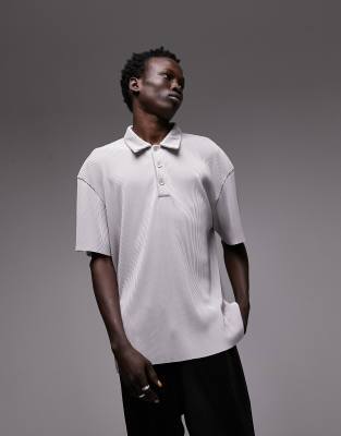  Topman oversized fit plisse polo in grey