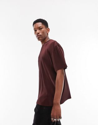 Topman oversized fit plisse t-shirt in brown