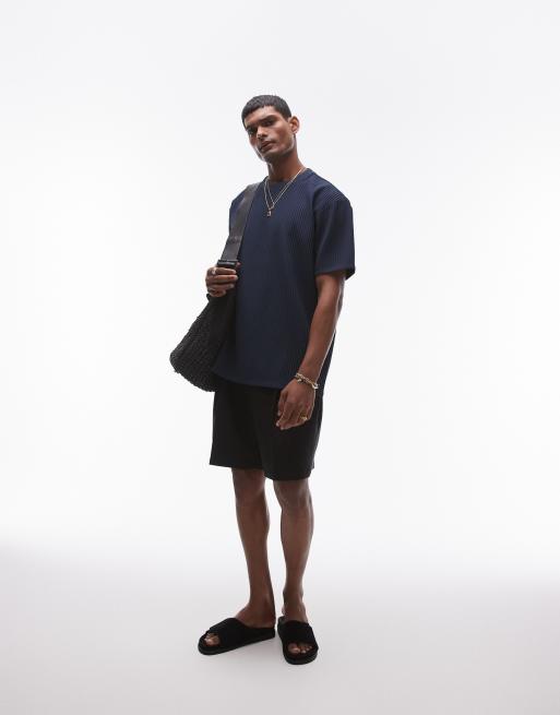 Topman oversized fit plisse t-shirt in navy