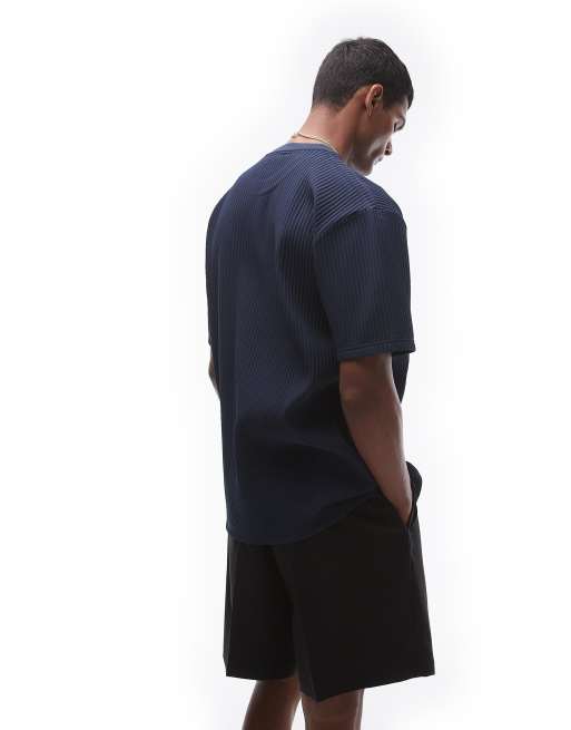 Topman oversized fit plisse t-shirt in navy