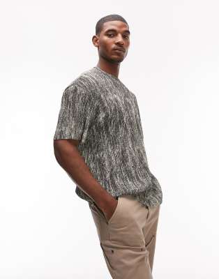 Topman oversized fit plisse t-shirt with all over print in charcoal | ASOS