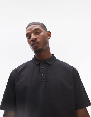 oversized fit polo in washed black