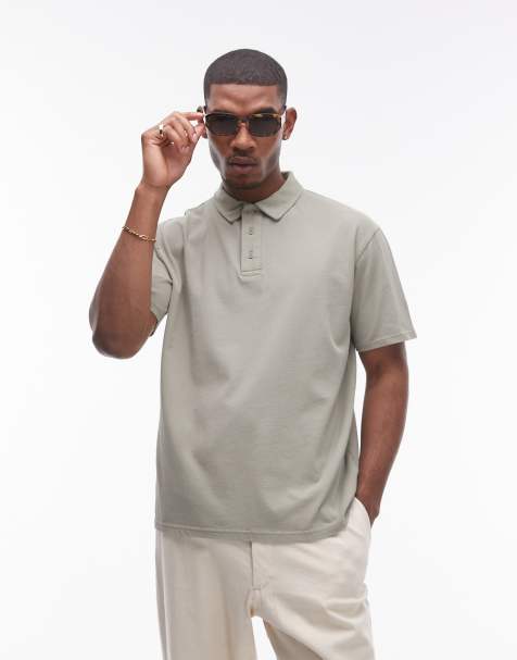 Topman oversized fit polo in washed khaki - view 1