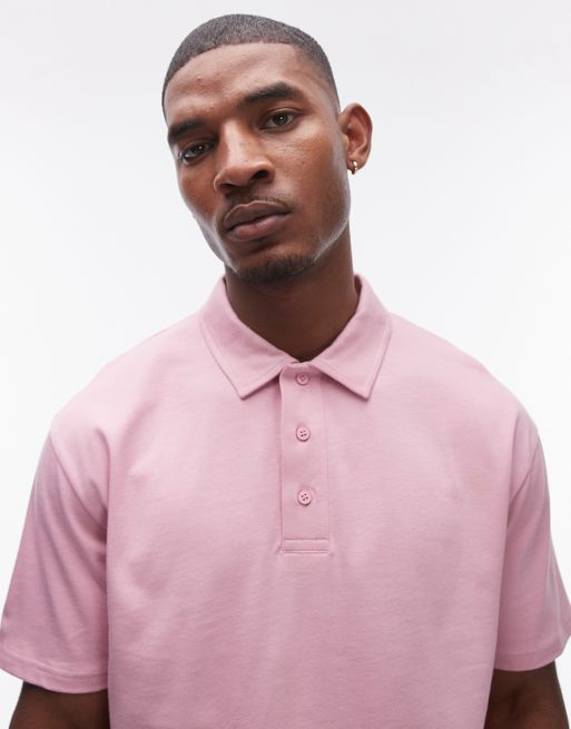 Topman oversized fit polo in washed pink