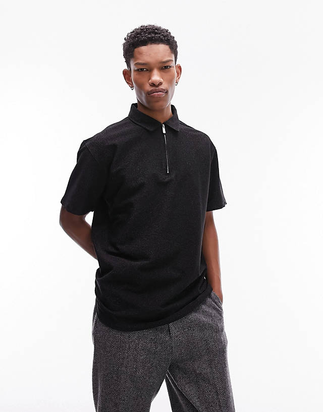 Topman - oversized fit polo with glitter in black