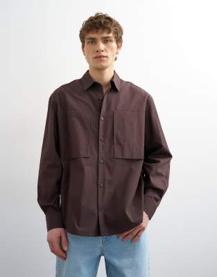 Topman Oversized Fit Poplin Shirt In Brown