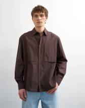 Topman oversized fit poplin shirt in brown