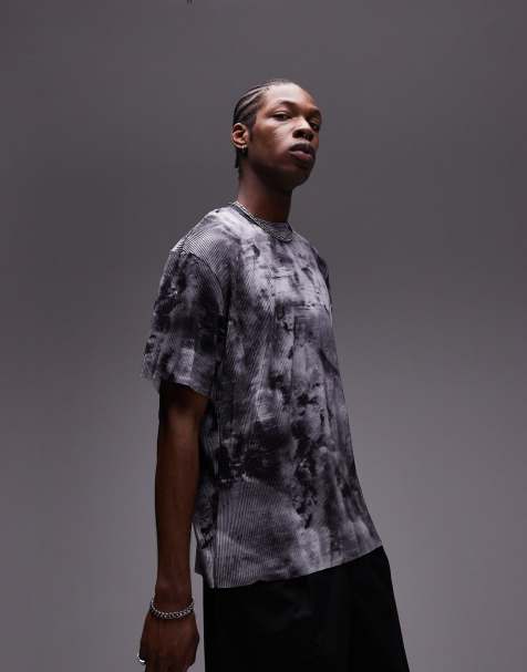 Topman relaxed fit printed plisse t-shirt in grey