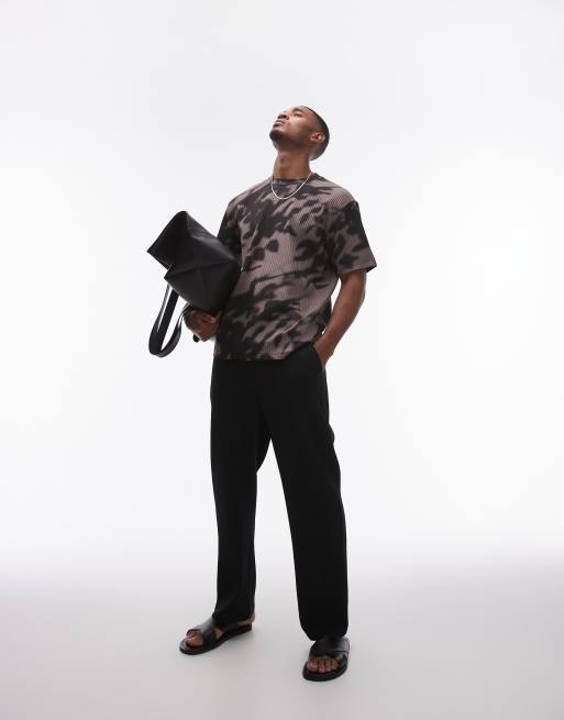 Topman oversized fit printed plisse T-shirt shadow in purple