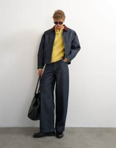 Oversized fit quilted denim jacket with cord collar in raw