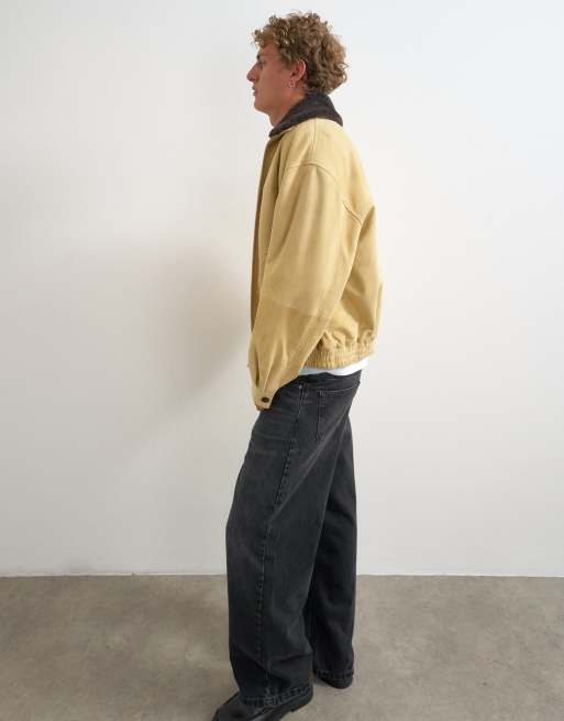 Topman oversized fit real suede jacket with shearling collar in butter yellow, 2 of 5