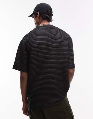 Topman oversized fit rib knit dressy t-shirt in black
