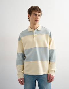 Oversized fit rugby polo sweatshirt in blue and cream