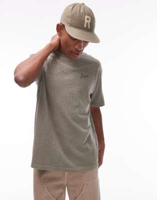 Topman Oversized Fit Seersucker T-shirt With Promises Embroidery In Gray