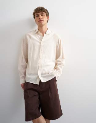Topman Oversized Fit Sheer Striped Shirt In White