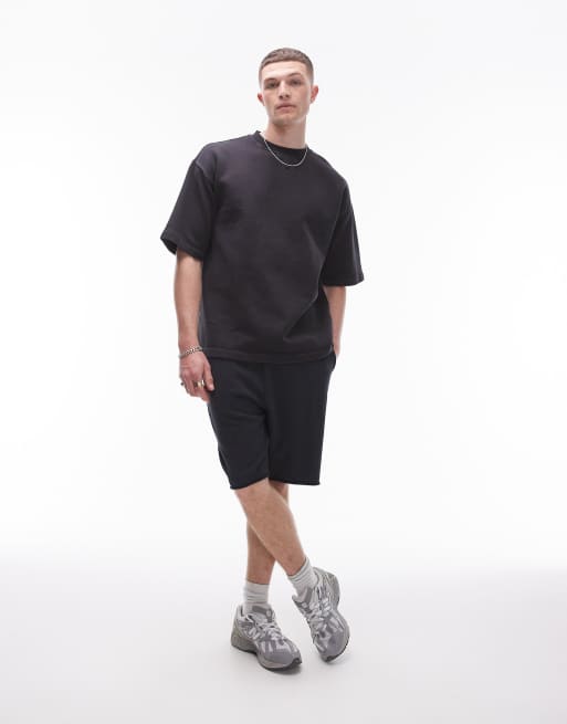 Topman oversized fit short sleeve sweatshirt in washed black