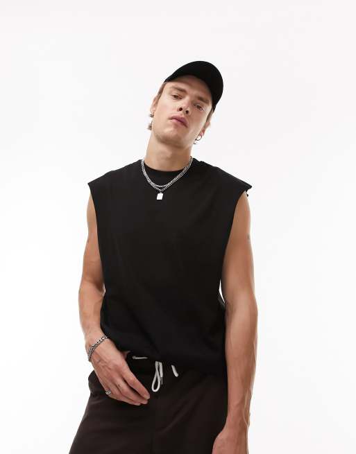 Topman oversized fit sleeveless t-shirt in black