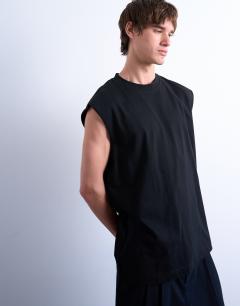 Oversized fit sleeveless t-shirt in black