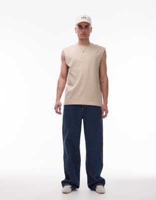 Shop Topman Oversized Fit Sleeveless T-shirt In Neutral