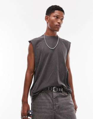 Topman oversized fit sleeveless t-shirt in washed black