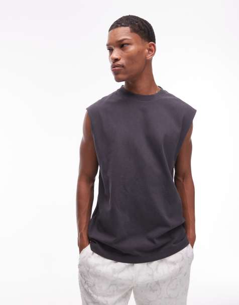 Topman oversized fit sleeveless T-shirt in washed black - view 1