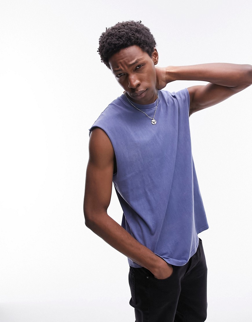 oversized fit sleeveless t-shirt in washed blue