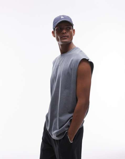 Topman oversized fit sleeveless t-shirt in washed blue - view 1