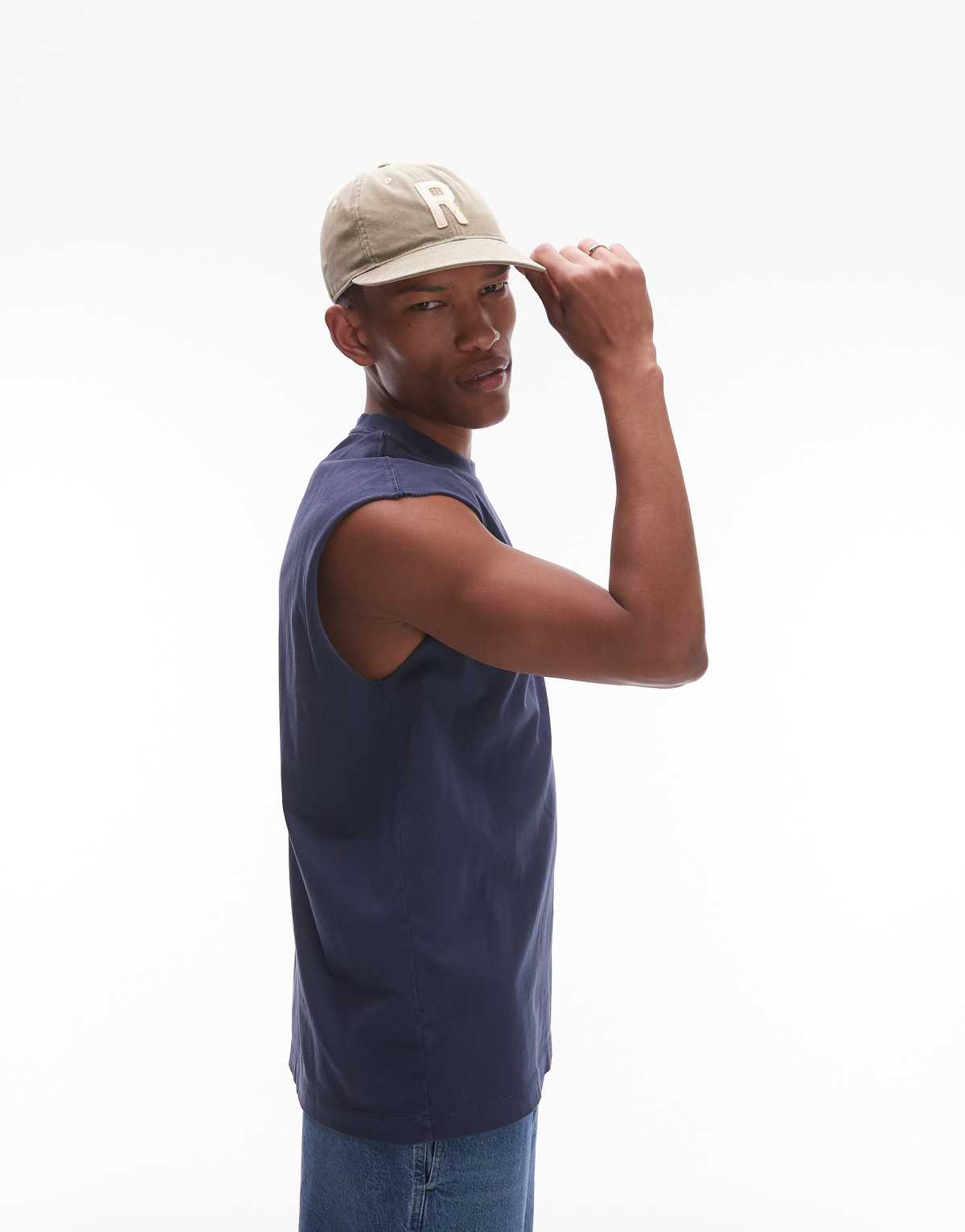 Topman oversized fit sleeveless t-shirt in washed blue