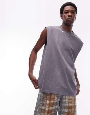 oversized fit sleeveless t-shirt in washed gray-Black