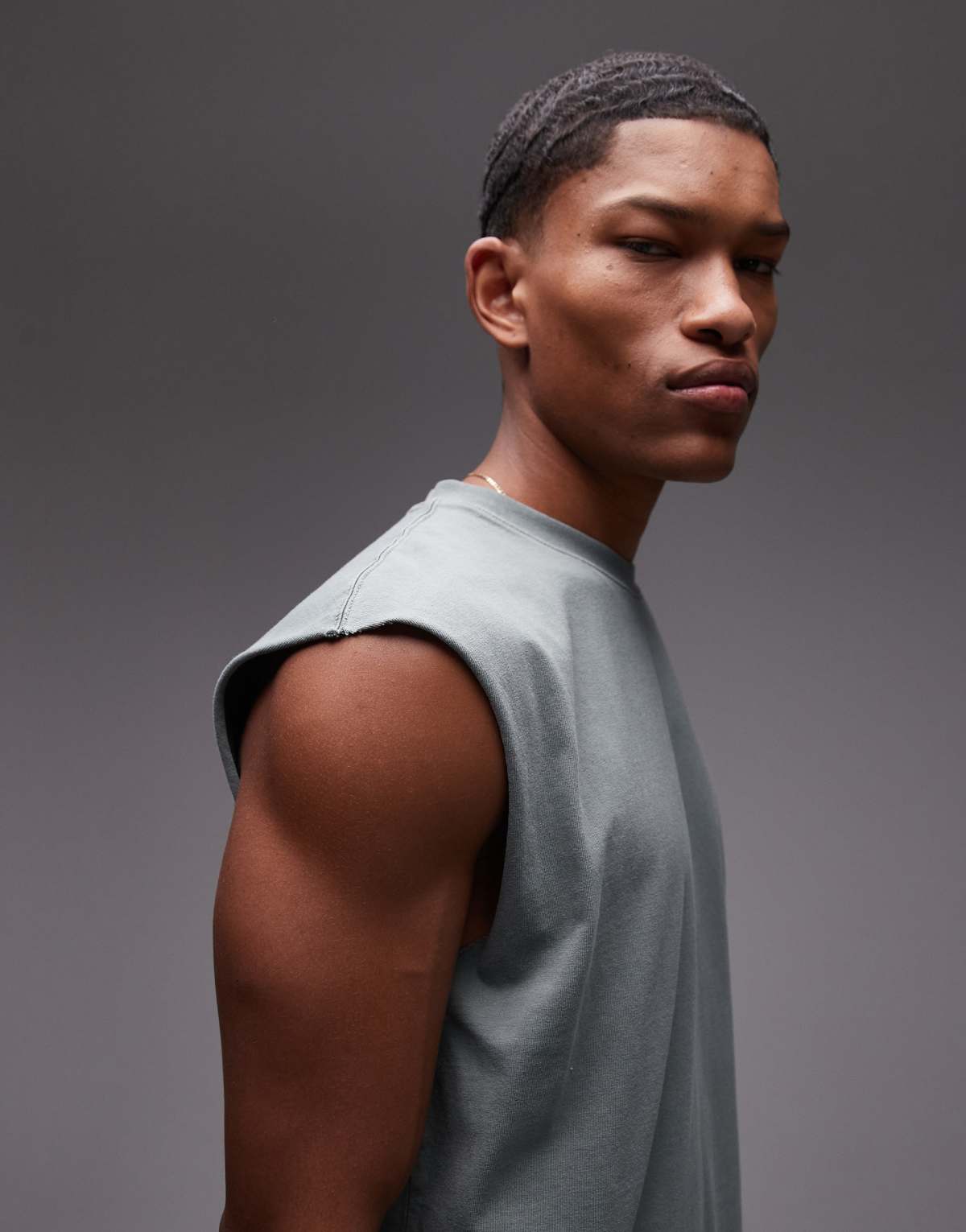 Topman oversized fit sleeveless t-shirt in washed sage