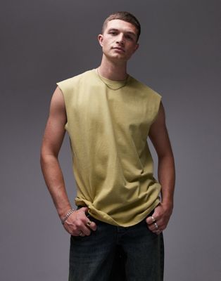 oversized fit sleeveless T-shirt in washed yellow