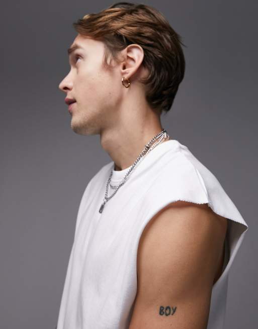 Topman oversized fit sleeveless t-shirt in white
